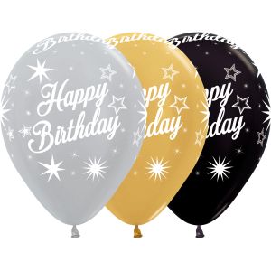 11" Happy Birthday Sparkles Satin Assortment (50pcs) Balloons