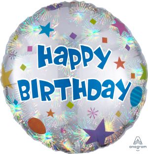 18" Holographic Happy Birthday Confetti Balloon
