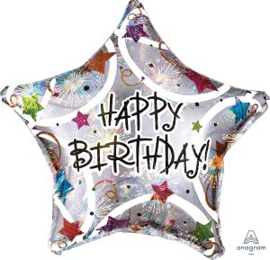 18" Holographic Star Happy Birthday Stars Balloon