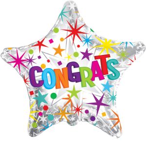 09" Congrats White Star Balloon (Inflated with Cup and Stick)