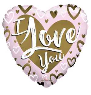 18" I Love You Gold and Pink Metallic Balloon