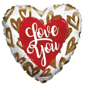 18" I Love You Golden Hearts Holograpphic Balloon