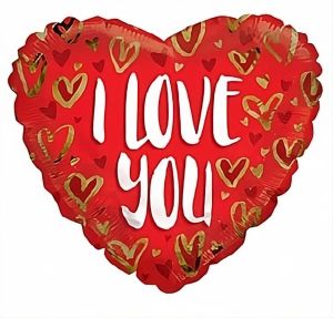 09" I Love You Gold Hearts Balloon (Inflated with Cup and Stick)