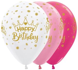 11" Happy Birthday Crowns Satin Assortment (50pcs) Balloons