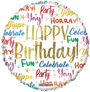 09" Birthday Messages Holo Balloon (Inflated with Cup and Stick)