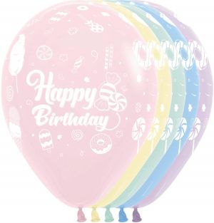 11" Happy Birthday Sweet Pastel Matte Assortment (50pcs) Balloons