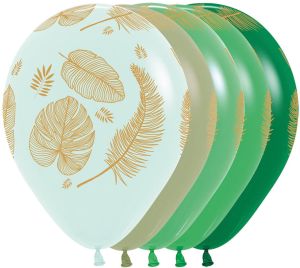 11" Tropical Leaves Green Assortment (50pcs) Balloons