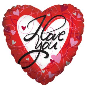 09" I Love You Stripes And Hearts Red Balloon (Inflated with Cup and Stick)