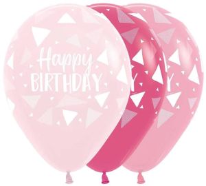11" Happy Birthday Triangles Pink Assortment (50pcs) Balloons