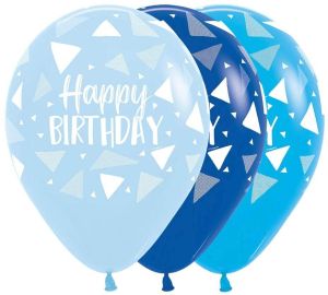 11" Happy Birthday Triangles Blue Assortment (50pcs) Balloons