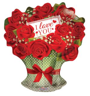 18" Shape I Love You Red Roses Branch Balloon