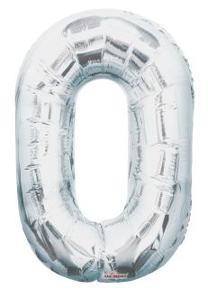 34" Silver Number 0 Balloon