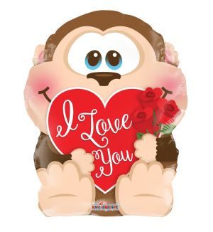 18" I Love You Monkey In Love Shape Balloon