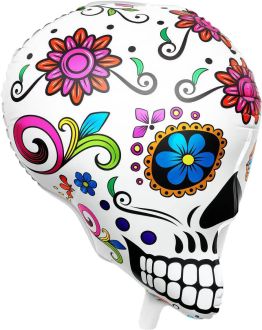 24" 3D Sugar Skulls Pink Flowers Balloon