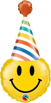 14" Smile Face Party Hat Balloon (Inflated with Cup and Stick)