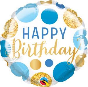 04" Birthday Blue and Gold Dots Balloon (Inflated with Cup and Stick)