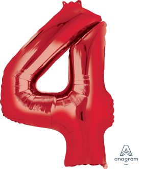 34" Red Number 4 Balloon