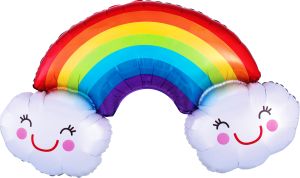 SuperShape Rainbow With Clouds Balloon