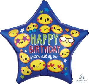 18" Happy Birthday from All of Us Smily Face Balloon
