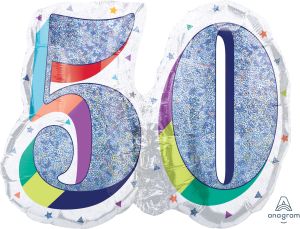 SuperShape Holographic Here's to Your Birthday 50 Balloon
