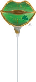 MiniShape Satin St. Pats Lips Balloon (Inflated with Cup and Stick)
