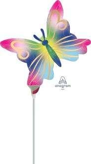 MiniShape Satin Watercolor Butterfly Balloon (Inflated with Cup and Stick)