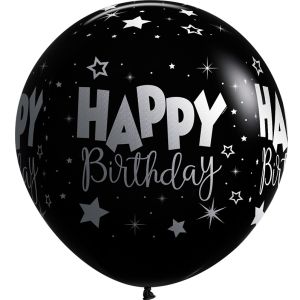36" Happy Birthday Fantasy Black (2pcs) Balloons