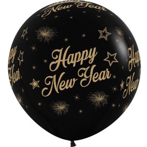 36" Happy New Year Stars Black (2pcs) Balloons