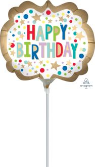 MiniShape Gold Satin Marquee Dots Balloon (Inflated with Cup and Stick)