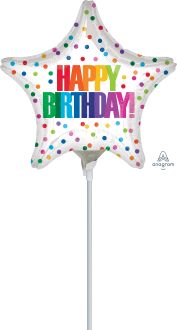 09" Happy Birthday Color Dots Balloon (Inflated with Cup and Stick)