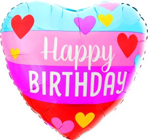 18" Happy Birthday Rainbow Hearts Balloon