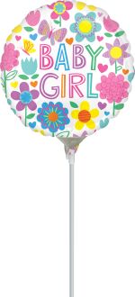 04" Baby Girl Floral Butterfly Balloon (Inflated with Cup and Stick)
