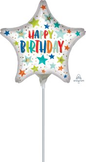 04" Happy Birthday Stars and Dots Balloon (Inflated with Cup and Stick)