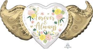 SuperShape Forever and Always Floral Winged Heart Balloon