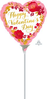 09" Happy Valentines Day Floral Wreath Balloon (Inflated with Cup and Stick)