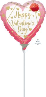 09" Happy Valentines Day Watercolor Faceted Heart Balloon (Inflated with Cup and Stick)