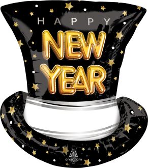 SuperShape Pop Clink Cheers Top Hat New Year Balloon