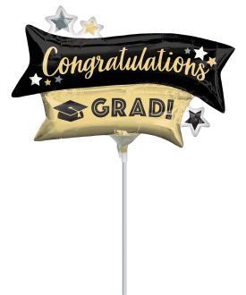 MiniShape Congratulations Grad Gold and Black Balloon (Inflated with Cup and Stick)