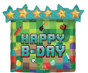SuperShape Pixel Party Happy Bday Balloon