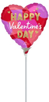 09" Happy Valentines Day Blocking Brights Balloon (Inflated with Cup and Stick)
