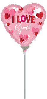 04" I Love You Playful Hearts Balloon (Inflated with Cup and Stick)