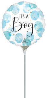 09" Baby Boy Blue Watercolor Balloon (Inflated with Cup and Stick)