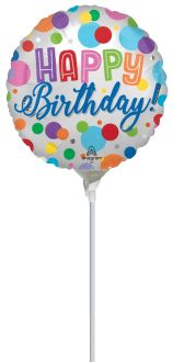 04" Satin Happy Birthday Orbs Balloon (Inflated with Cup and Stick)