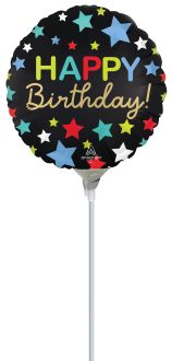 04" Satin Happy Birthday Stars Balloon (Inflated with Cup and Stick)
