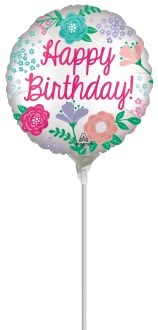 04" Satin Happy Birthday Garden Balloon (Inflated with Cup and Stick)