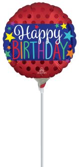 04" Satin Happy Birthday Banner Balloon (Inflated with Cup and Stick)