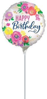 04" Satin Artful Floral Birthday Balloon (Inflated with Cup and Stick)
