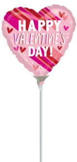 04" Happy Valentines Day Stripes on Stripes Balloon (Inflated with Cup and Stick)