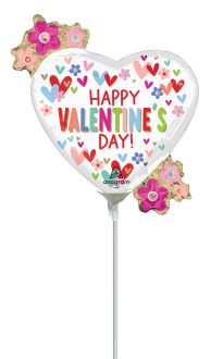 MiniShape Valentine Hearts and Daisies Balloon (Inflated with Cup and Stick)
