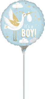 09" Satin Special Delivery Baby Boy Balloon (Inflated with Cup and Stick)